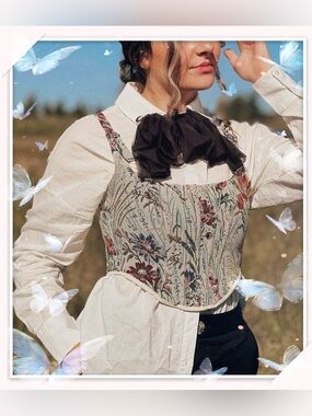 Boutique 1861 Drusilla Jacquard Tapestry Floral Cropped Corset Top S Steampunk